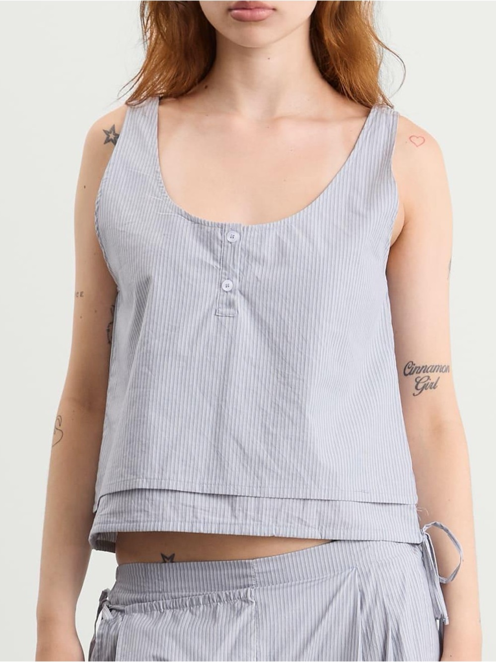 Deiji Studios Tie-detailed layered striped organic cotton-poplin tank